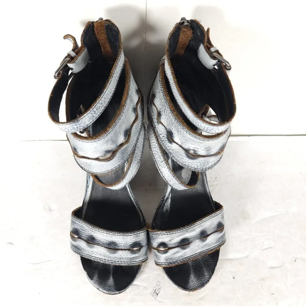 Mia MLE Women's Monterey US 7M Gray Silver Distressed Leather Open Toe Sandals